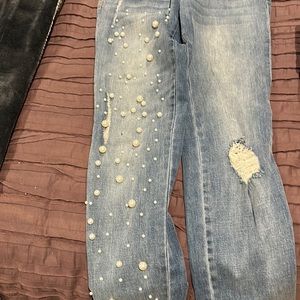 Pearl embellished jeans